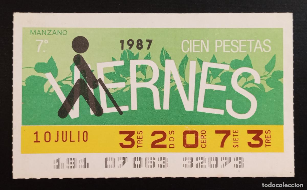 Cupones ONCE: CUP&Oacute;N ONCE - 10-JULIO-1987 - MANZANO