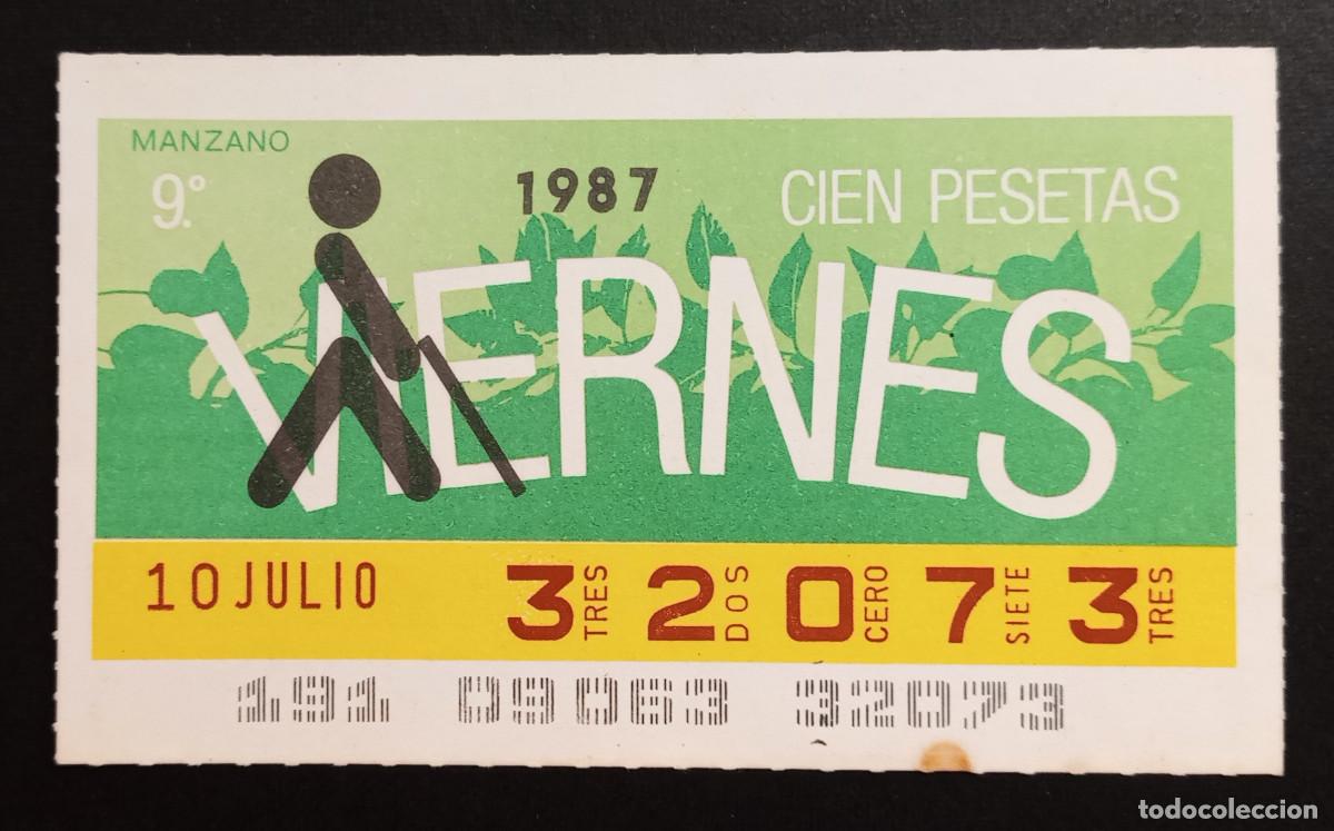 Cupones ONCE: CUP&Oacute;N ONCE - 10-JULIO-1987 - MANZANO
