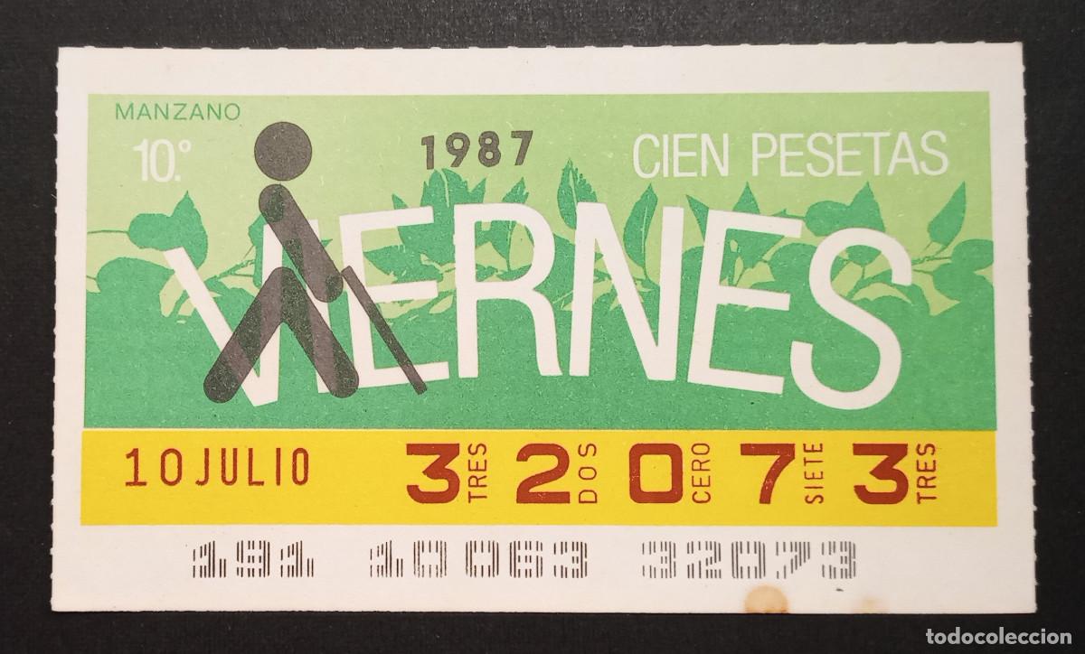 Cupones ONCE: CUP&Oacute;N ONCE - 10-JULIO-1987 - MANZANO - Foto 1