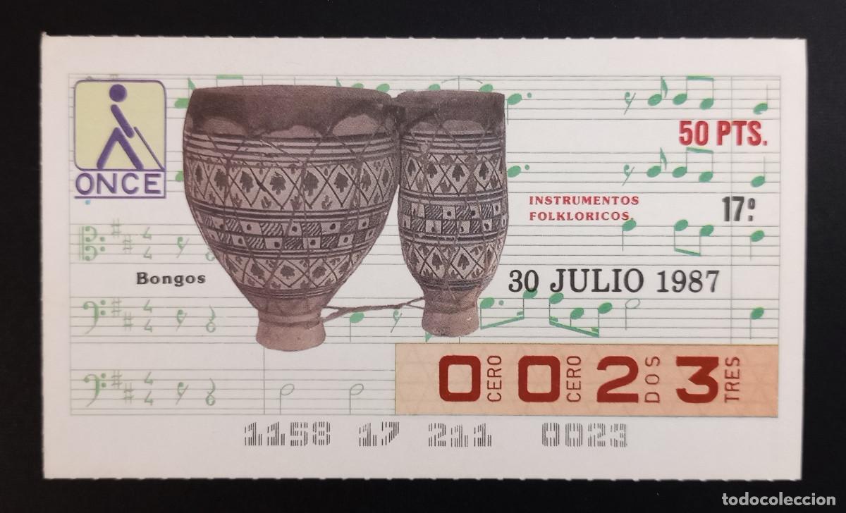 Cupones ONCE: CUP&Oacute;N ONCE - 30-JULIO-1987 - INSTRUMENTOS FOLKL&Oacute;RICOS, BONGOS