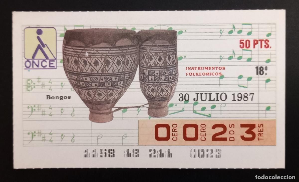 Cupones ONCE: CUP&Oacute;N ONCE - 30-JULIO-1987 - INSTRUMENTOS FOLKL&Oacute;RICOS, BONGOS
