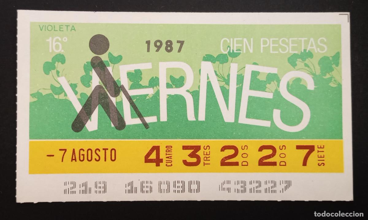 Cupones ONCE: CUP&Oacute;N ONCE - 7-AGOSTO-1987 - VIOLETA