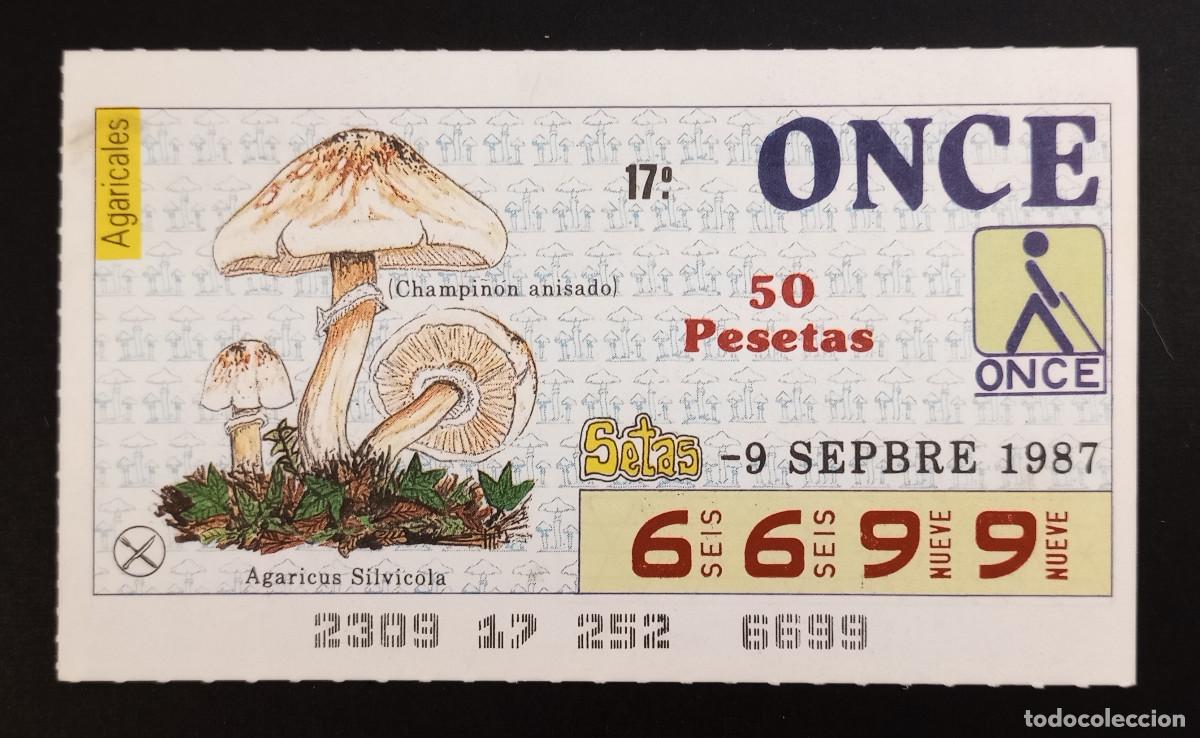 Cupones ONCE: CUP&Oacute;N ONCE - 9-SEPTIEMBRE-1987 - AGARICALES, CHAMPI&Ntilde;ON ANISADO