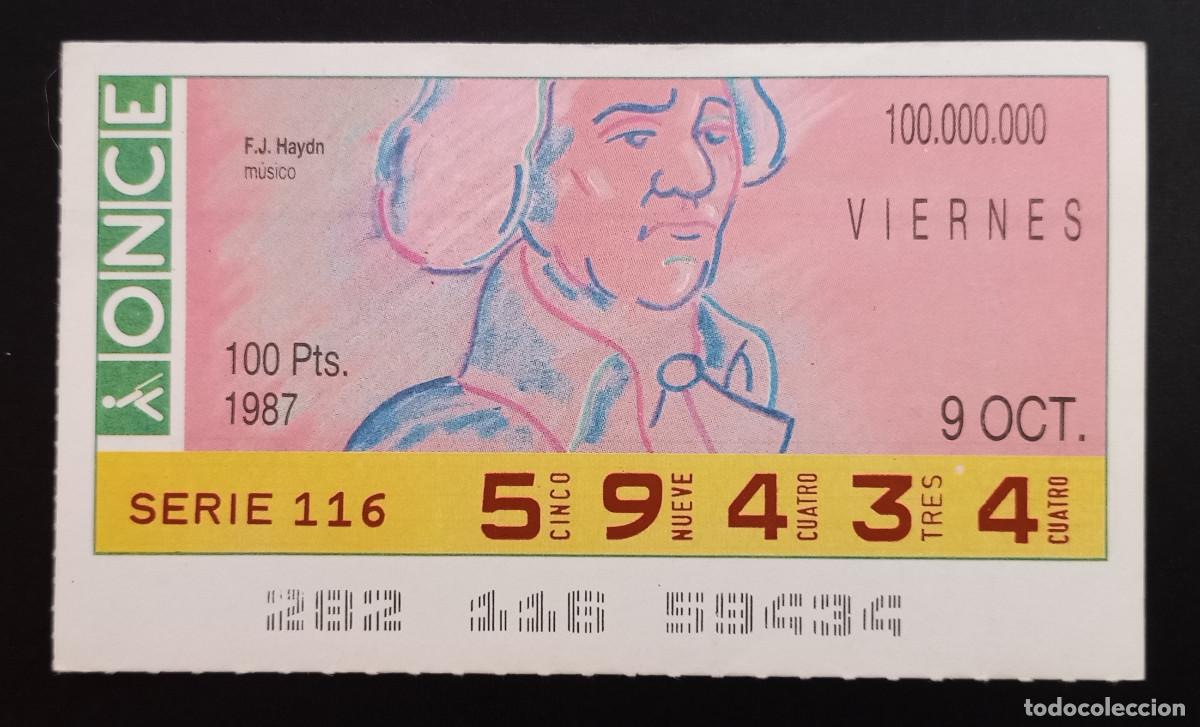 Cupones ONCE: CUP&Oacute;N ONCE - 9-OCTUBRE-1987 - F.J. HAYDN, M&Uacute;SICO
