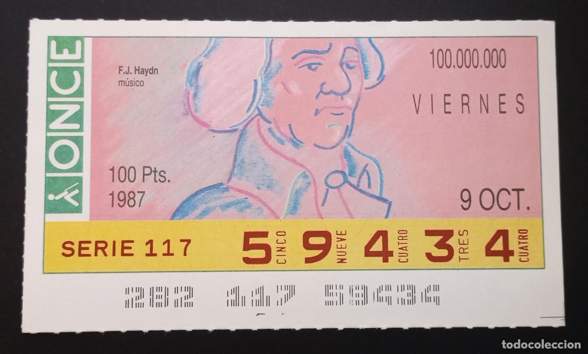 Cupones ONCE: CUP&Oacute;N ONCE - 9-OCTUBRE-1987 - F.J. HAYDN, M&Uacute;SICO