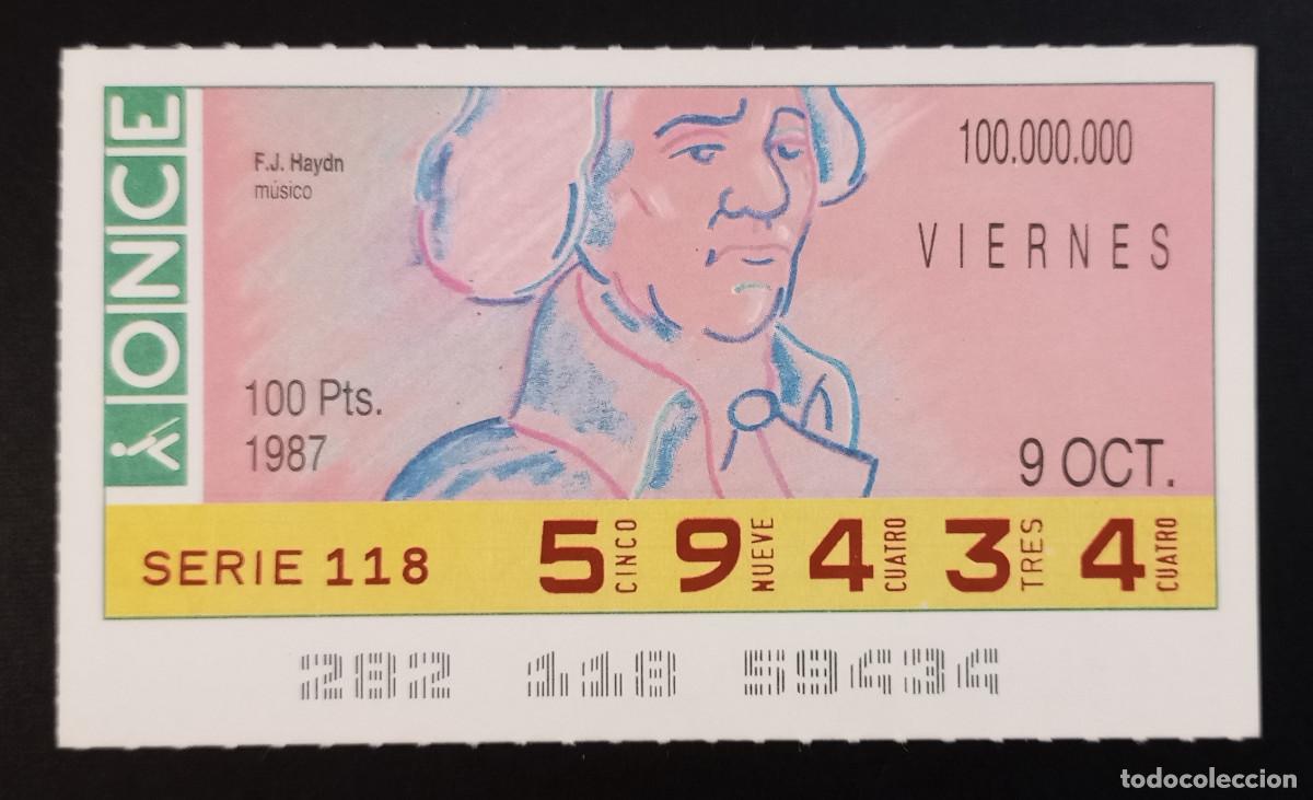 Cupones ONCE: CUP&Oacute;N ONCE - 9-OCTUBRE-1987 - F.J. HAYDN, M&Uacute;SICO