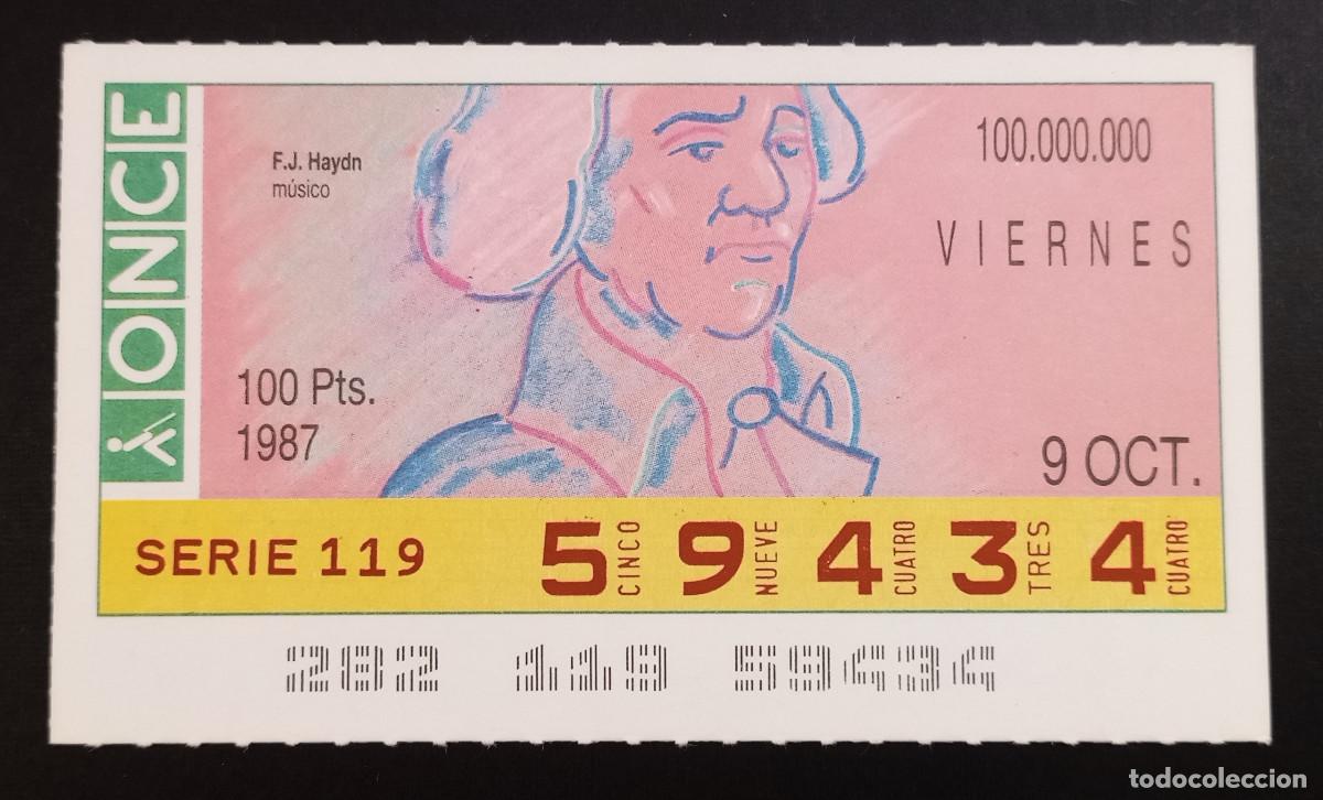 Cupones ONCE: CUP&Oacute;N ONCE - 9-OCTUBRE-1987 - F.J. HAYDN, M&Uacute;SICO