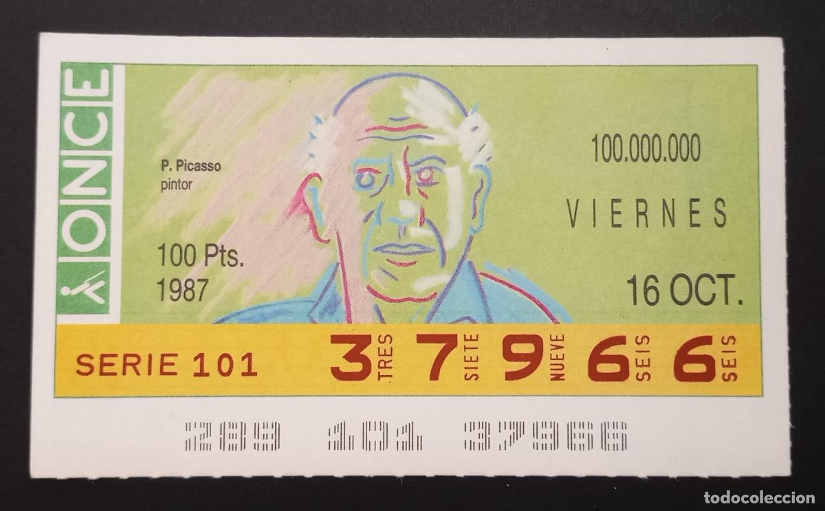 Cupones ONCE: CUP&Oacute;N ONCE - 16-OCTUBRE-1987 - P. PICASSO, PINTOR