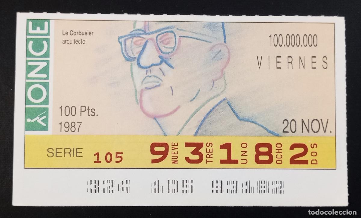 Cupones ONCE: CUP&Oacute;N ONCE - 20-NOVIEMBRE-1987 - LE CORBUSIER, ARQUITECTO