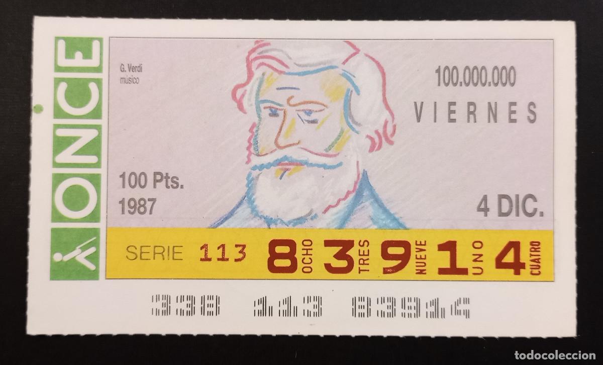 Cupones ONCE: CUP&Oacute;N ONCE - 4-DICIEMBRE-1987 - G. VERDI, M&Uacute;SICO