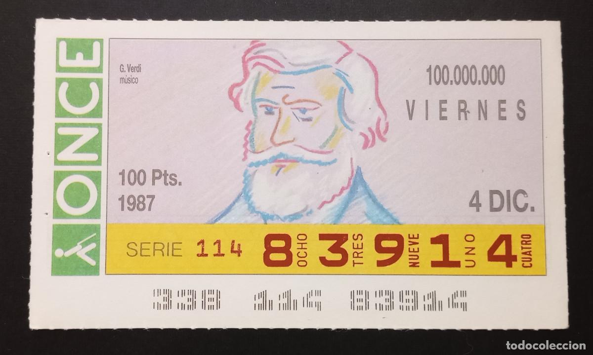 Cupones ONCE: CUP&Oacute;N ONCE - 4-DICIEMBRE-1987 - G. VERDI, M&Uacute;SICO