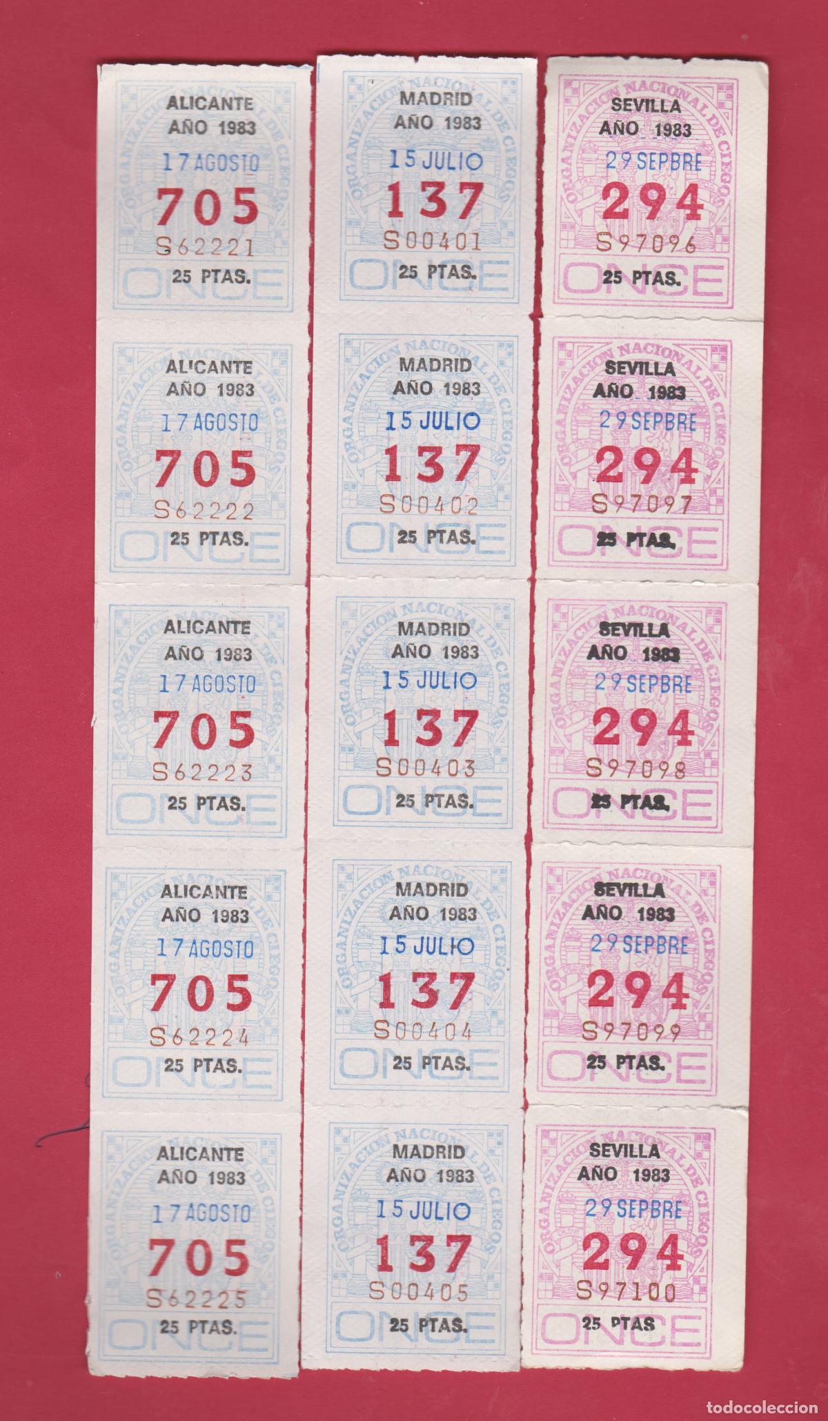 Cupones ONCE: 3 TIRAS CUPONES ANTIGUOS DE LA ONCE A&Ntilde;O 1983