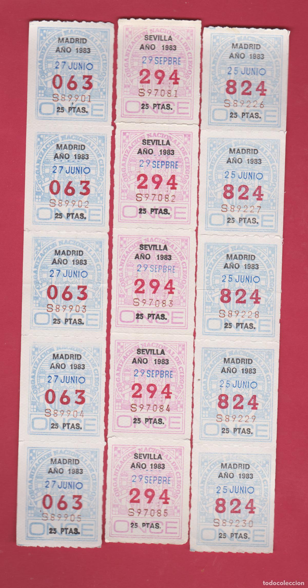 Cupones ONCE: 3 TIRAS CUPONES ANTIGUOS DE LA ONCE A&Ntilde;O 1983