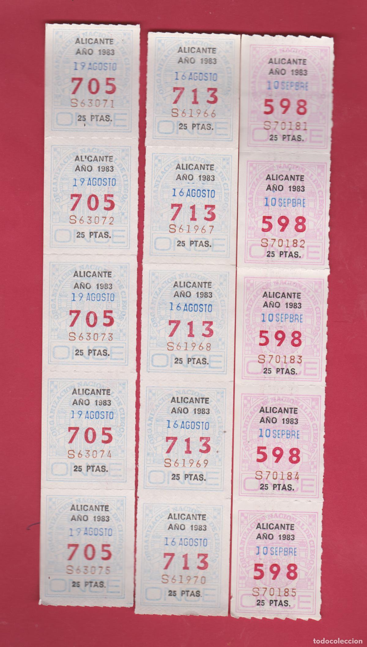Cupones ONCE: 3 TIRAS CUPONES ANTIGUOS DE LA ONCE A&Ntilde;O 1983