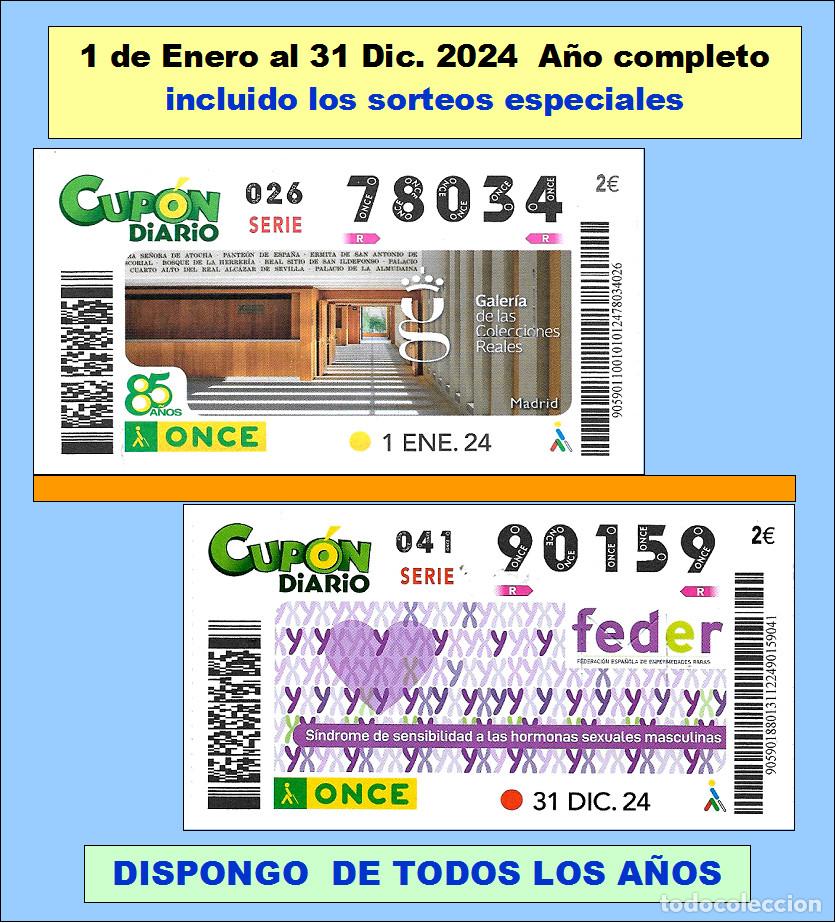 Cupones ONCE: 2024 - Cupones de la ONCE / A&ntilde;o completo Incluido 1 cup&oacute;n de cada sorteo especial / buena calidad