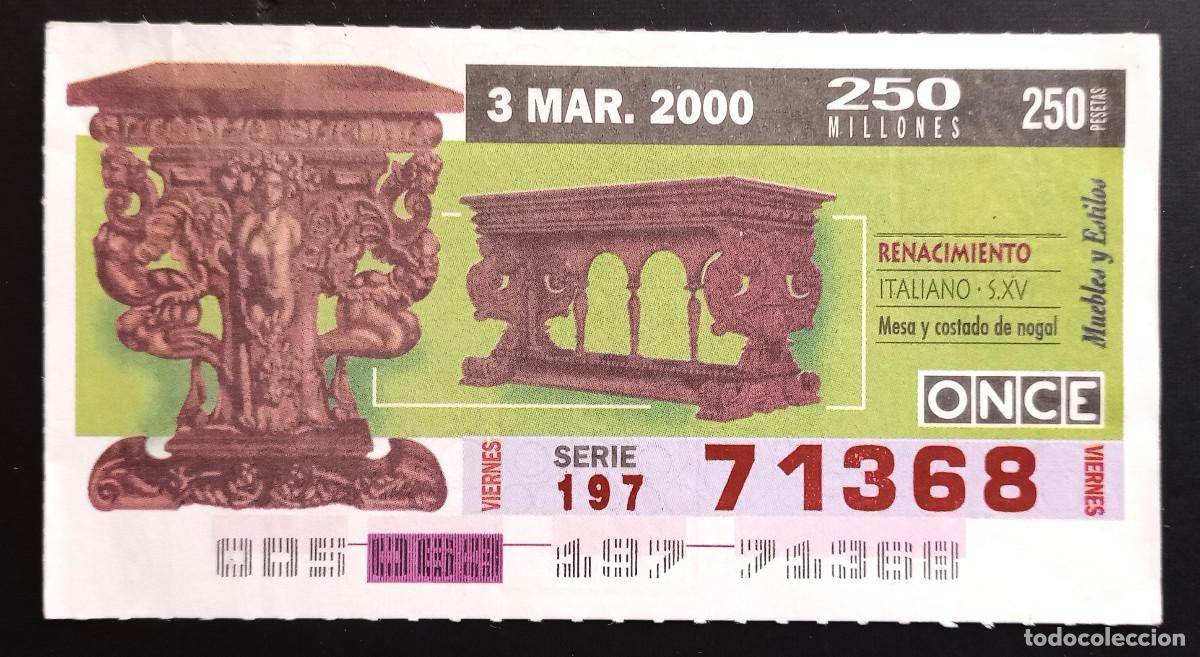 Cupones ONCE: CUP&Oacute;N ONCE - 3-MARZO-2000 - MUEBLES Y ESTILOS, RENACIMIENTO ITALIANO S.XV