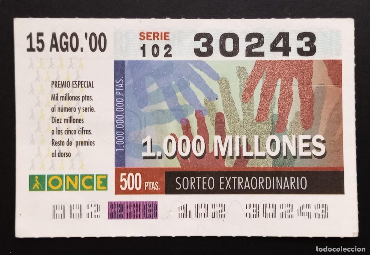 Cupones ONCE: CUP&Oacute;N ONCE - 15-AGOSTO-2000 - SORTEO EXTRAORDINARIO 1000 MILLONES