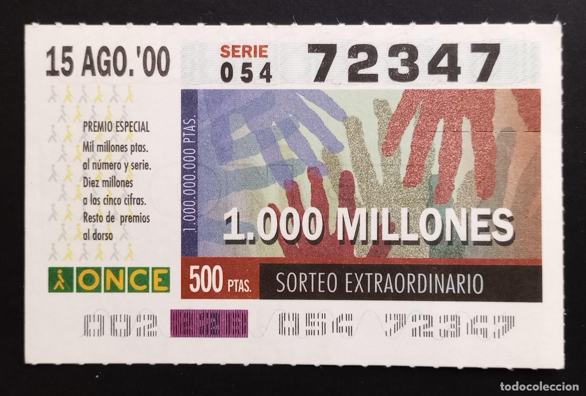 Cupones ONCE: CUP&Oacute;N ONCE - 15-AGOSTO-2000 - SORTEO EXTRAORDINARIO 1000 MILLONES