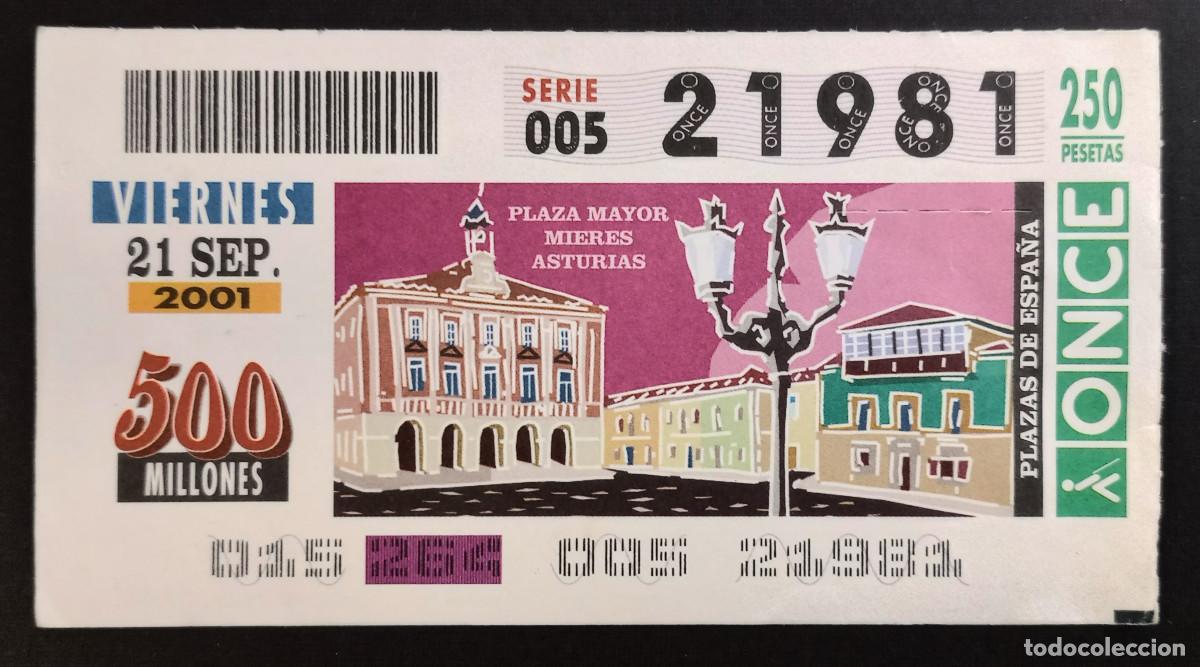 Cupones ONCE: CUP&Oacute;N ONCE - 21-SEPTIEMBRE-2001 - PLAZA MAYOR, MIERES, ASTURIAS