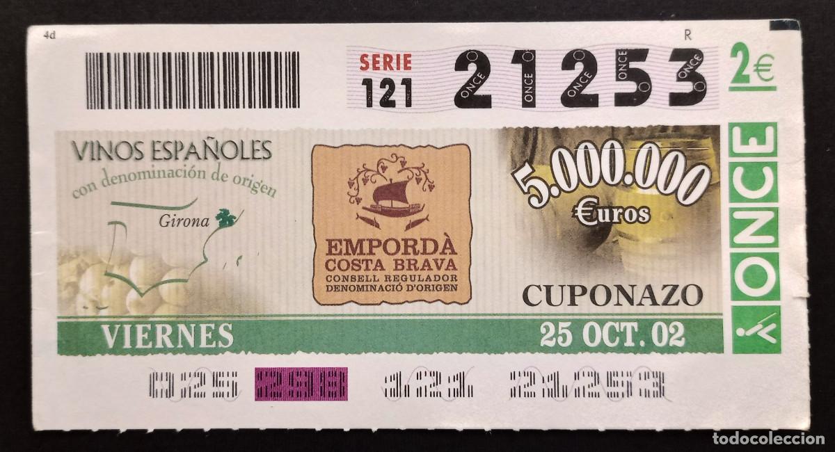 Cupones ONCE: CUP&Oacute;N ONCE - 25-OCTUBRE-2002 - VINOS ESPA&Ntilde;OLES, EMPORD&Agrave; COSTA BRAVA, GIRONA