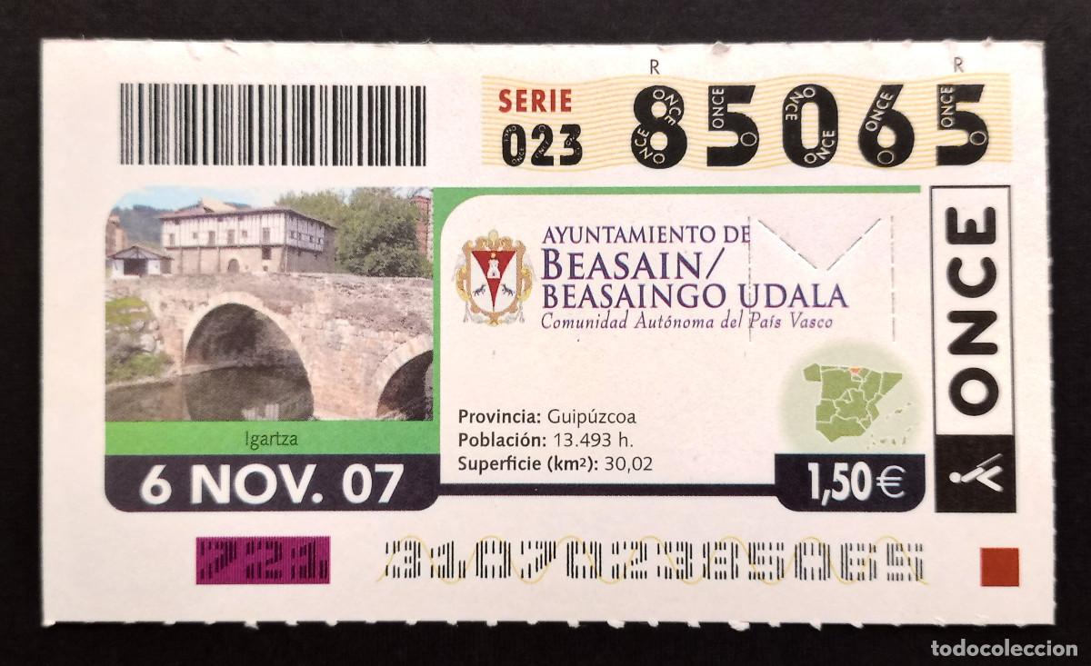 Cupones ONCE: CUP&Oacute;N ONCE - 6-NOVIEMBRE-2007 - AYUNTAMIENTO DE BEASAIN/BEASAINGO UDALA