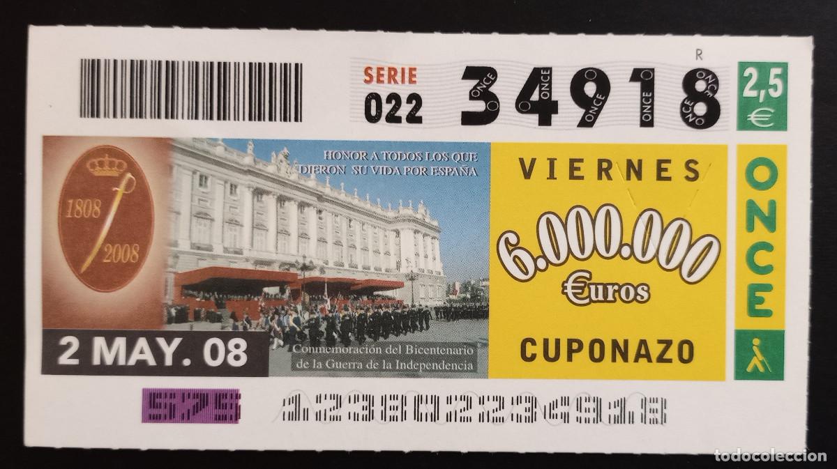 Cupones ONCE: CUP&Oacute;N ONCE - 2-MAYO-2008 - CONMEMORACI&Oacute;N BICENTENARIO GUERRA DE LA INDEPENDENCIA