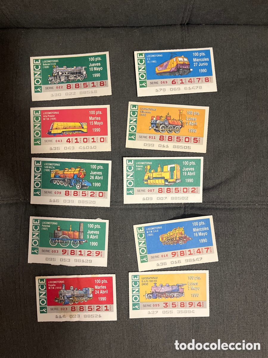 Cupones ONCE: 10 Cupones once locomotoras a&ntilde;o 1990
