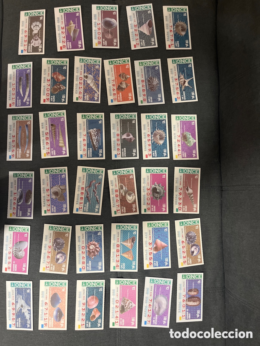 Cupones ONCE: 35 cupones ONCE conchas a&ntilde;o 93-94 - Foto 1