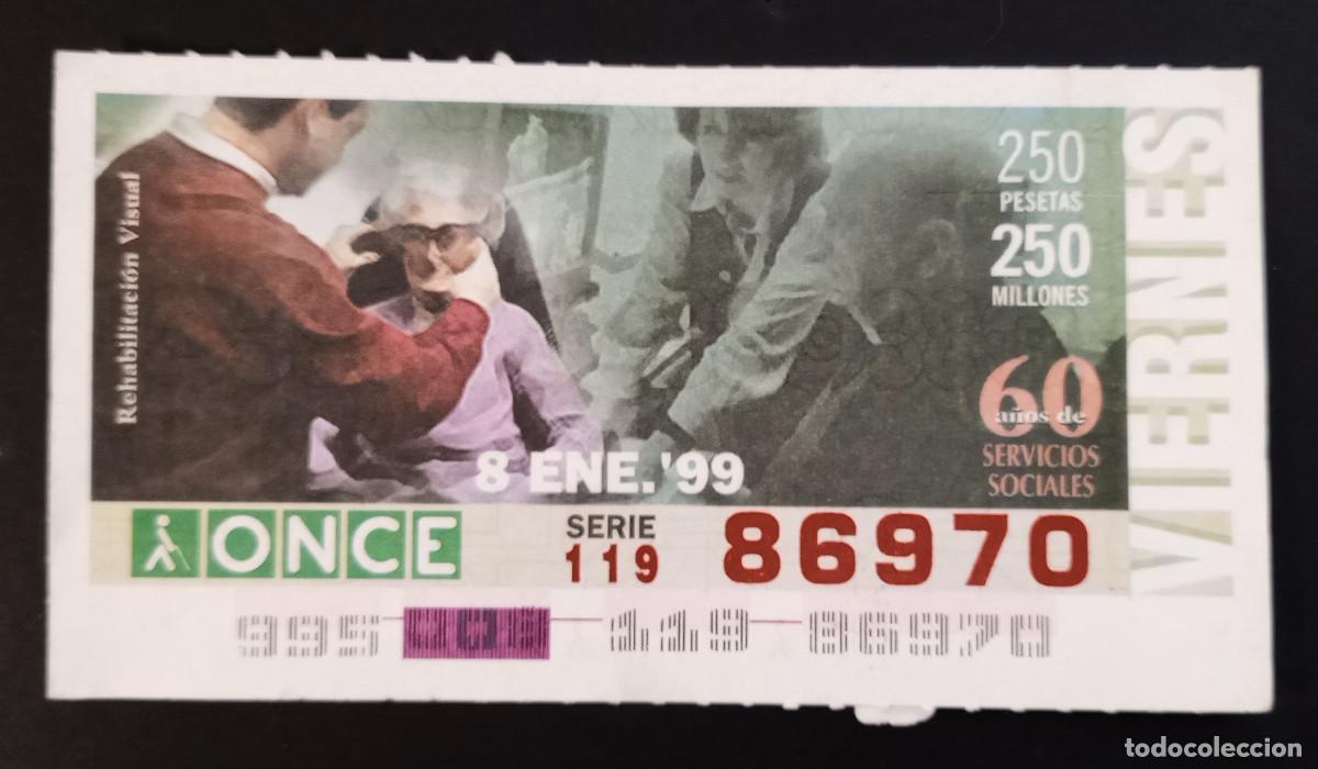 Cupones ONCE: CUP&Oacute;N ONCE - 8-ENERO-1999 - 60 A&Ntilde;OS DE SERVICIOS SOCIALES