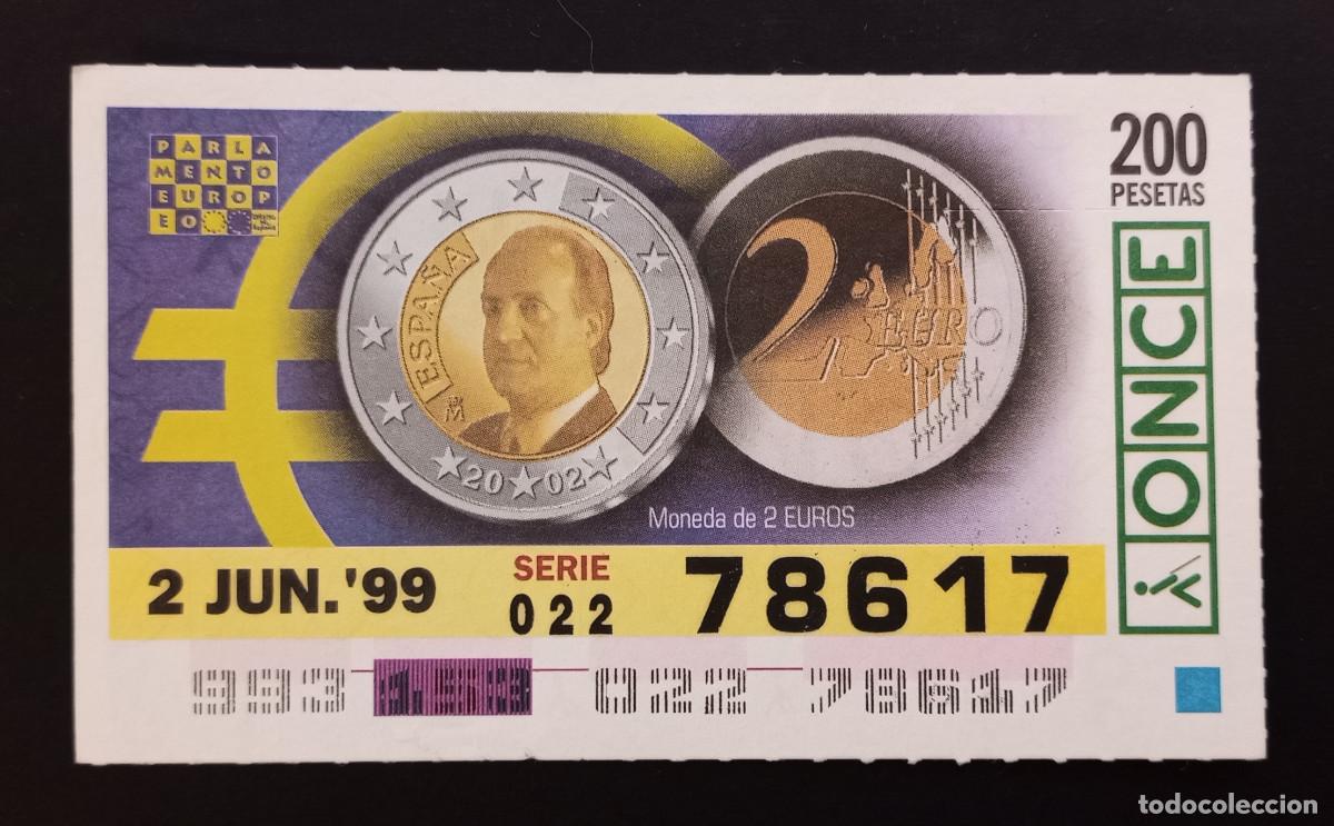 Cupones ONCE: CUP&Oacute;N ONCE - 2-JUNIO-1999 - MONEDA DE 2 EUROS - Foto 1