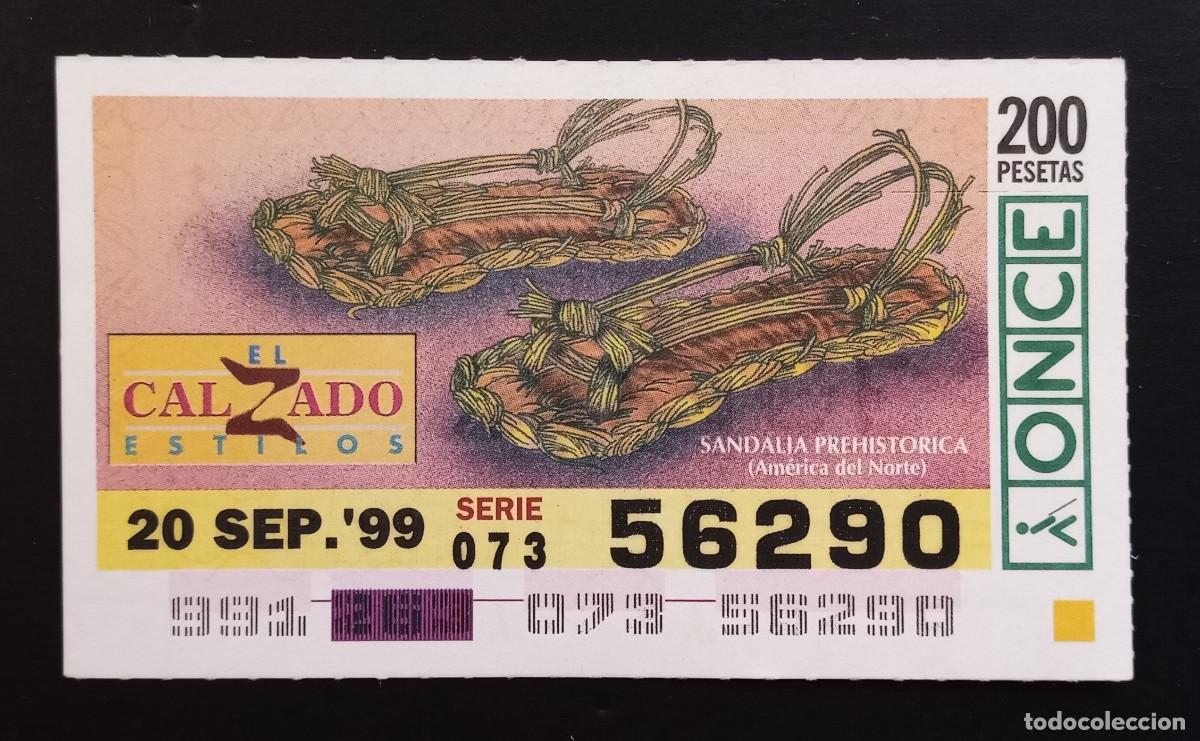 Coupon ONCE: CUP&Oacute;N ONCE - 20-SEPTIEMBRE-1999 - EL CALZADO ESTILOS, SANDALIA PREHIST&Oacute;RICA, AMERICA DEL NORTE