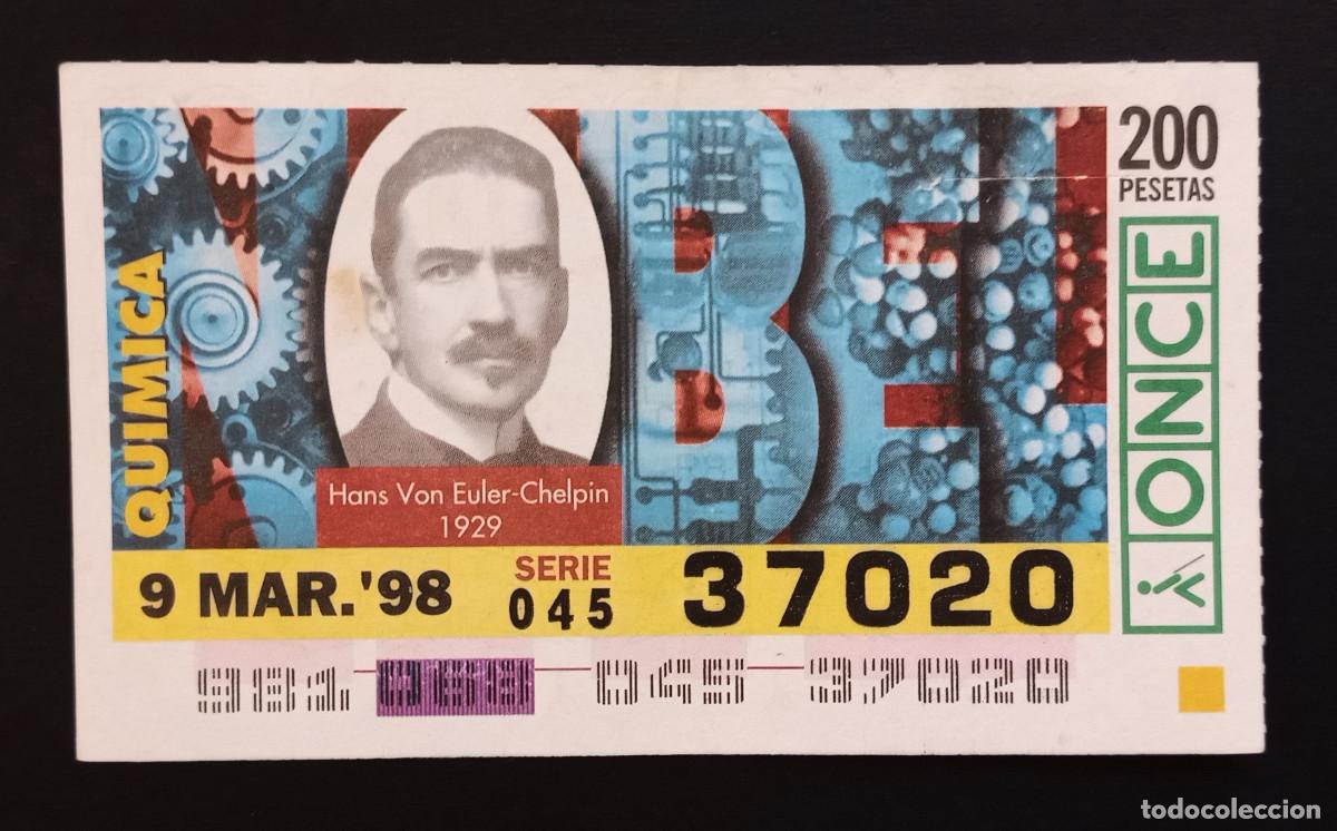 Cupones ONCE: CUP&Oacute;N ONCE - 9-MARZO-1998 - HANS VON EULER-CHELPIN 1929 - QU&Iacute;MICA