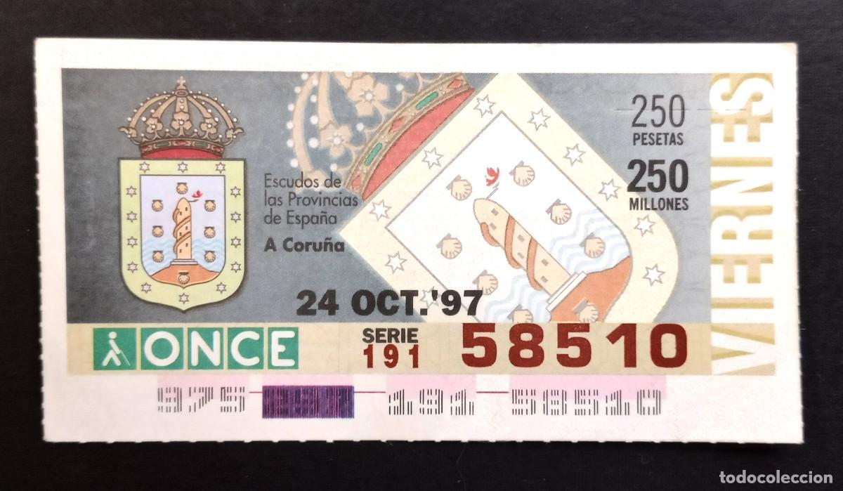 Cupones ONCE: CUP&Oacute;N ONCE - 24-OCTUBRE-1997 - ESCUDOS DE LAS PROVINCIAS DE ESPA&Ntilde;A, A CORU&Ntilde;A
