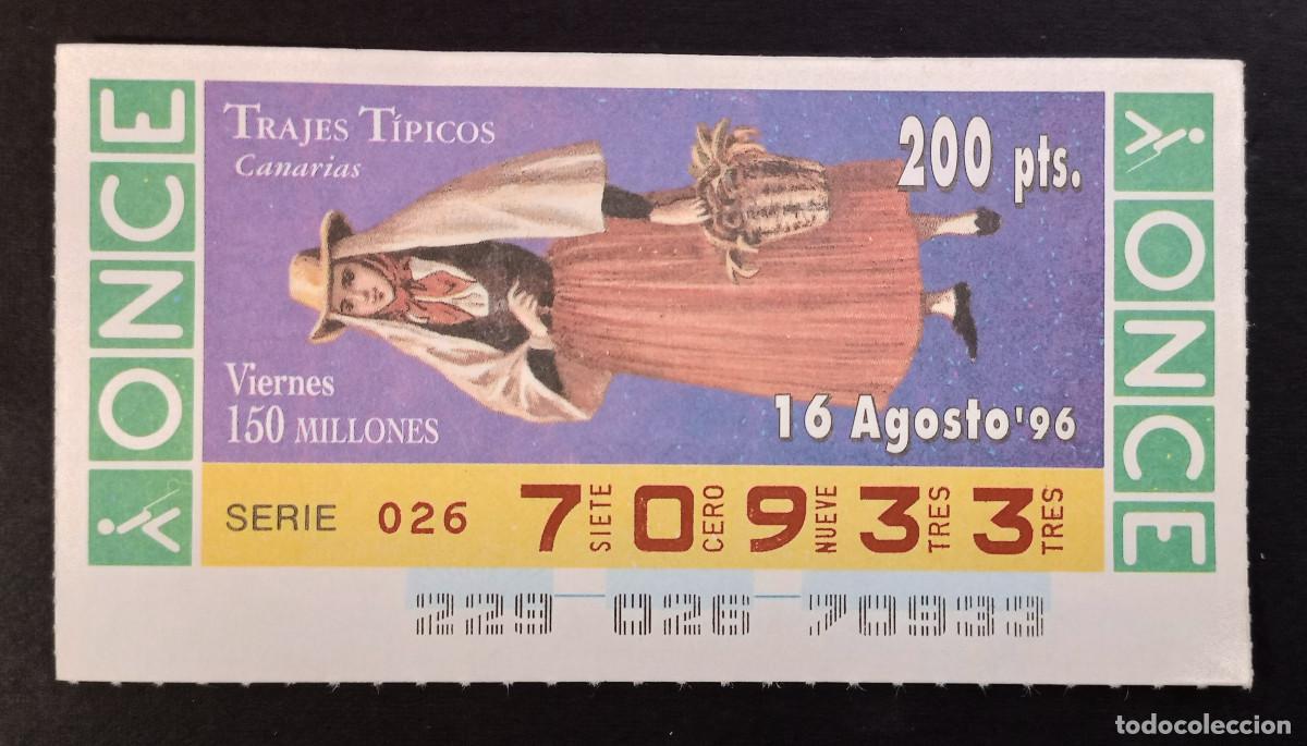 Cupones ONCE: CUP&Oacute;N ONCE - 16-AGOSTO-1996 - TRAJES T&Iacute;PICOS, CANARIAS