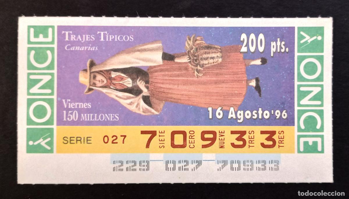 Cupones ONCE: CUP&Oacute;N ONCE - 16-AGOSTO-1996 - TRAJES T&Iacute;PICOS, CANARIAS