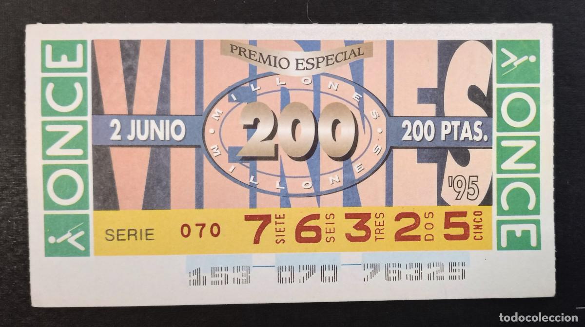 Cupones ONCE: CUP&Oacute;N ONCE - 2-JUNIO-1995 - PREMIO ESPECIAL 200 MILLONES