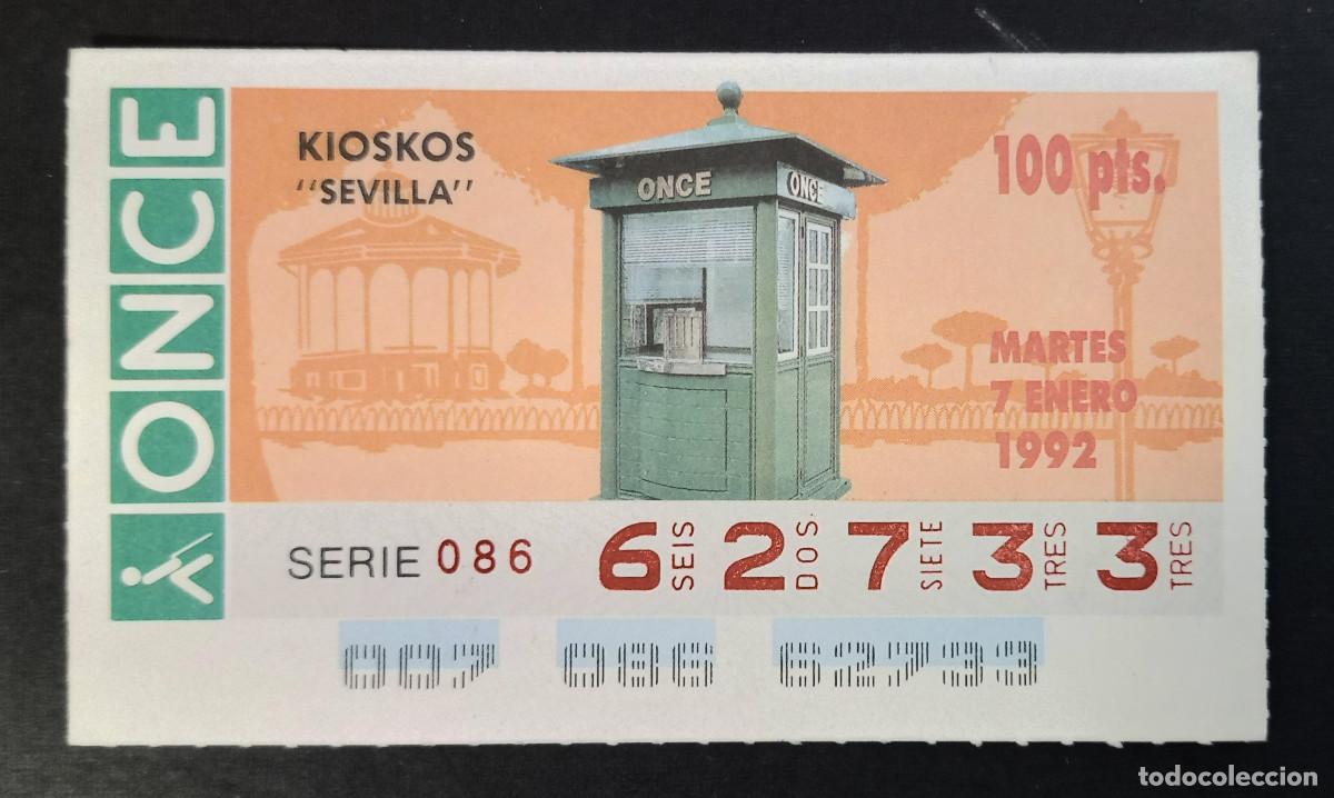 Cupones ONCE: CUP&Oacute;N ONCE - 7-ENERO-1992 - KIOSKOS, SEVILLA