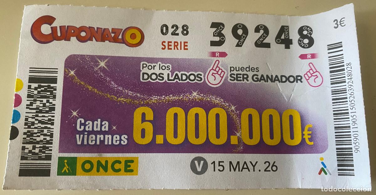 Cupones ONCE: Cup&oacute;n de la Once. 15 de Mayo de 2026. N&ordm; 39248. Cuponazo Viernes. Buen estado.