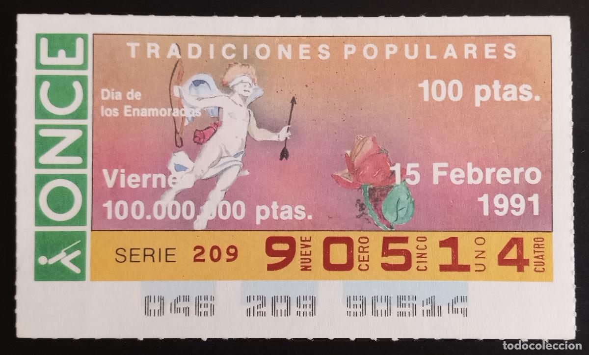 Cupones ONCE: CUP&Oacute;N ONCE - 15-FEBRERO-1991 - DIA DE LOS ENAMORADOS