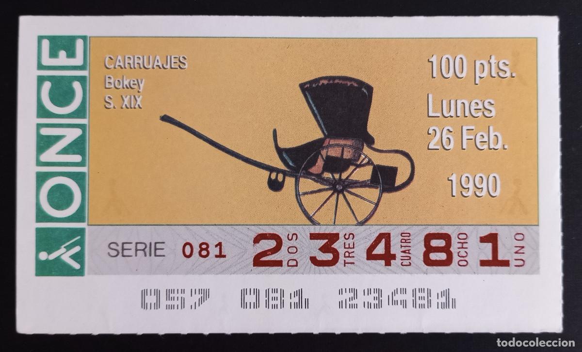 Coupon ONCE: CUP&Oacute;N ONCE - 26-FEBRERO-1990 - CARRUAJES, BOKEY S. XIX