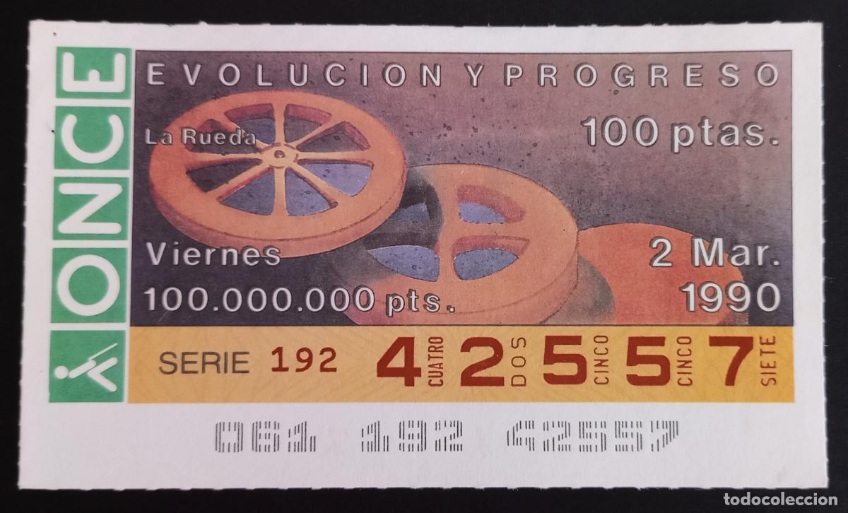 Cupones ONCE: CUP&Oacute;N ONCE - 2-MARZO-1990 - EVOLUCI&Oacute;N Y PROGRESO, LA RUEDA - Foto 1