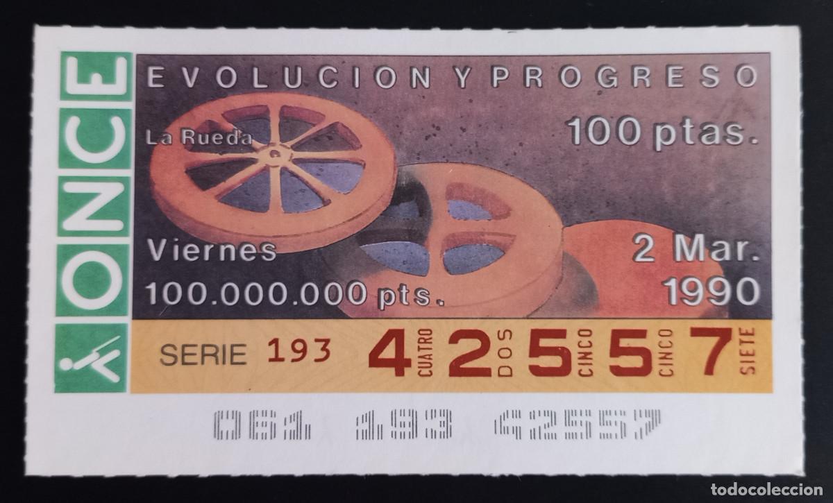 Cupones ONCE: CUP&Oacute;N ONCE - 2-MARZO-1990 - EVOLUCI&Oacute;N Y PROGRESO, LA RUEDA - Foto 1