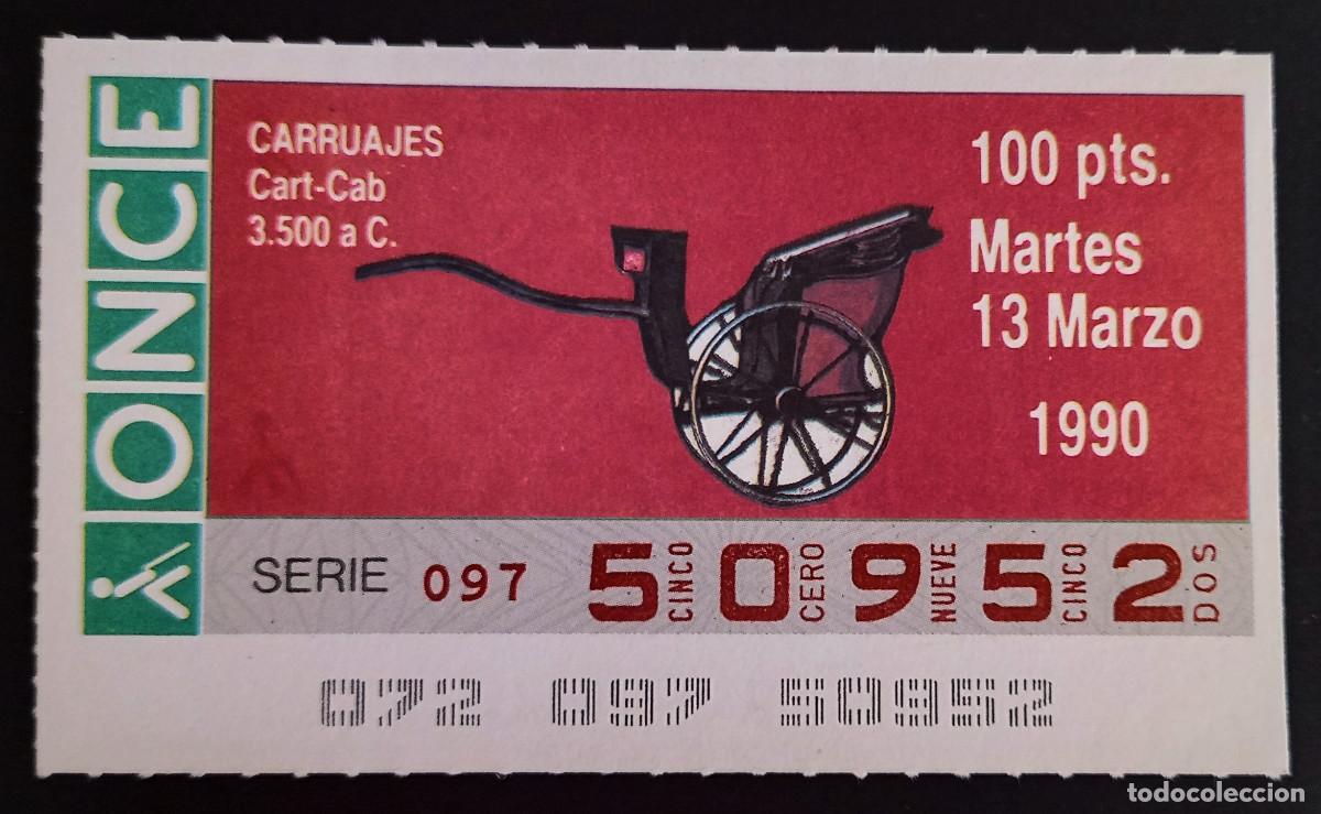 Coupon ONCE: CUP&Oacute;N ONCE - 13-MARZO-1990 - CARRUAJES, CART-CAB 3500 a.C.