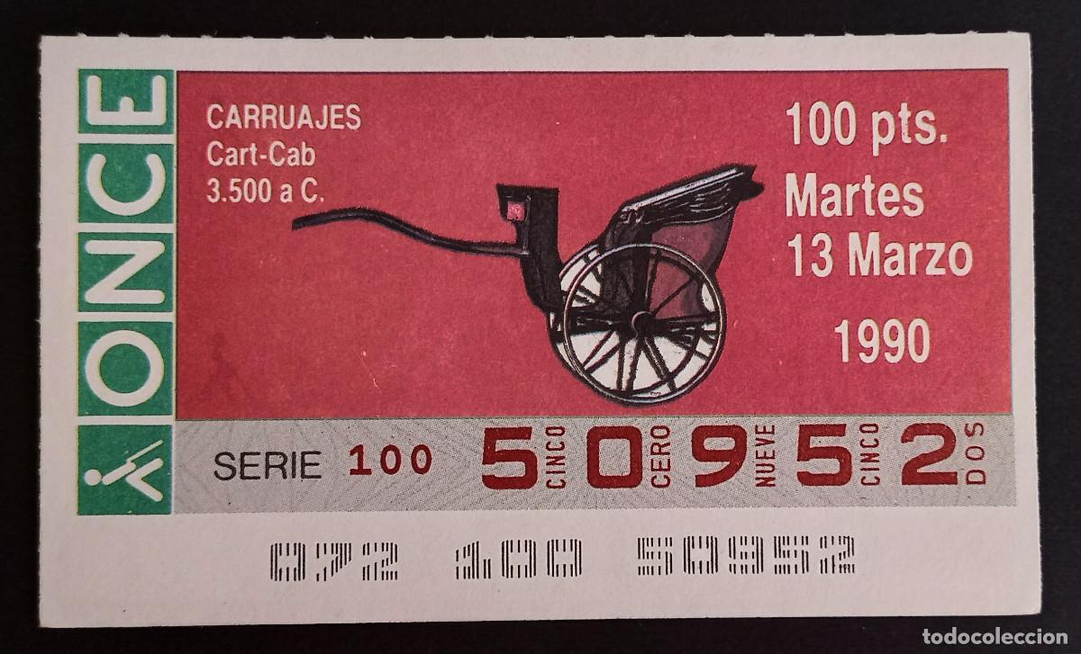 Coupon ONCE: CUP&Oacute;N ONCE - 13-MARZO-1990 - CARRUAJES, CART-CAB 3500 a.C.