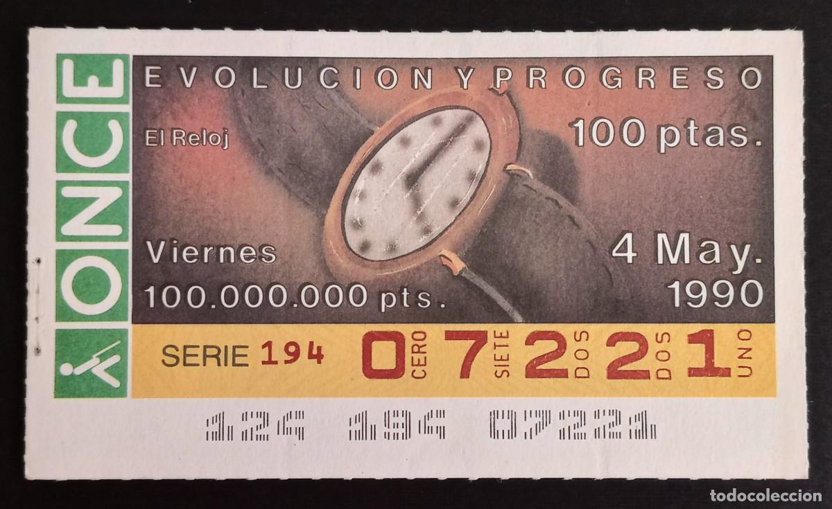 Cupones ONCE: CUP&Oacute;N ONCE - 4-MAYO-1990 - EVOLUCI&Oacute;N Y PROGRESO, EL RELOJ - Foto 1