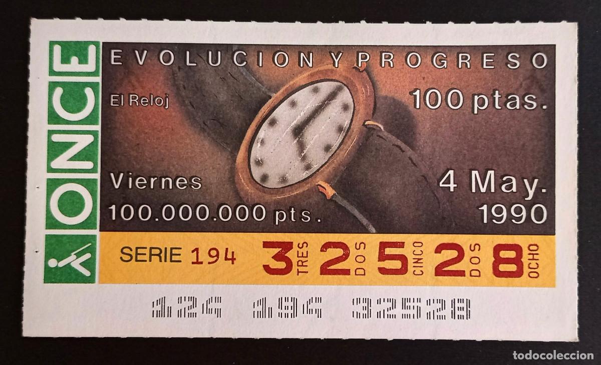 Cupones ONCE: CUP&Oacute;N ONCE - 4-MAYO-1990 - EVOLUCI&Oacute;N Y PROGRESO, EL RELOJ - Foto 1