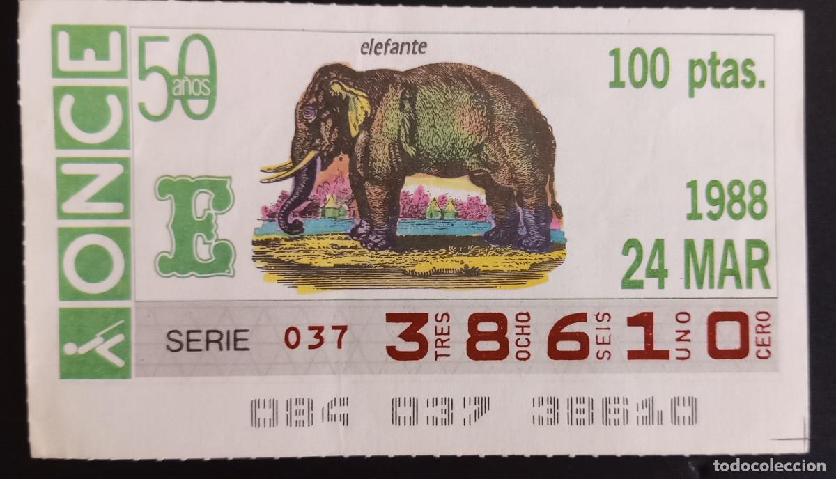 Cupones ONCE: CUP&Oacute;N ONCE - 24-MARZO-1988 - E, ELEFANTE - Foto 1