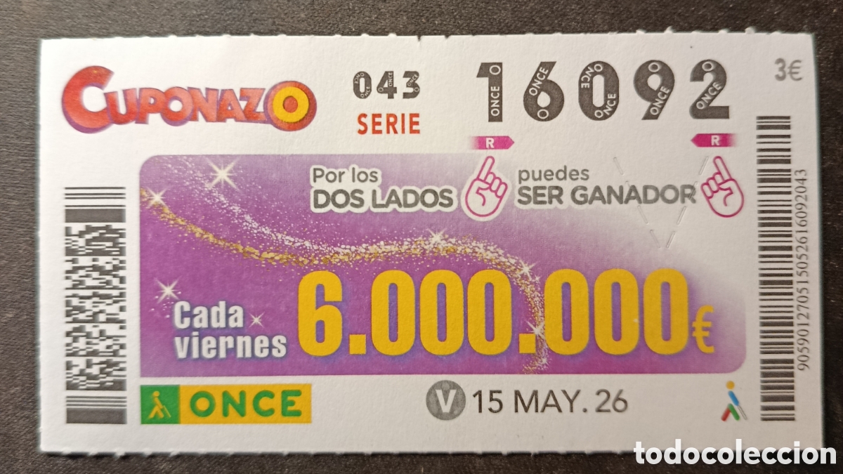 Cupones ONCE: N&deg; 16092 (15/MAYO/2026)