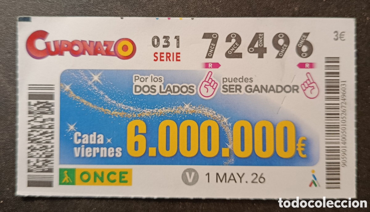 Cupones ONCE: N&deg; 72496 (1/MAYO/2026)