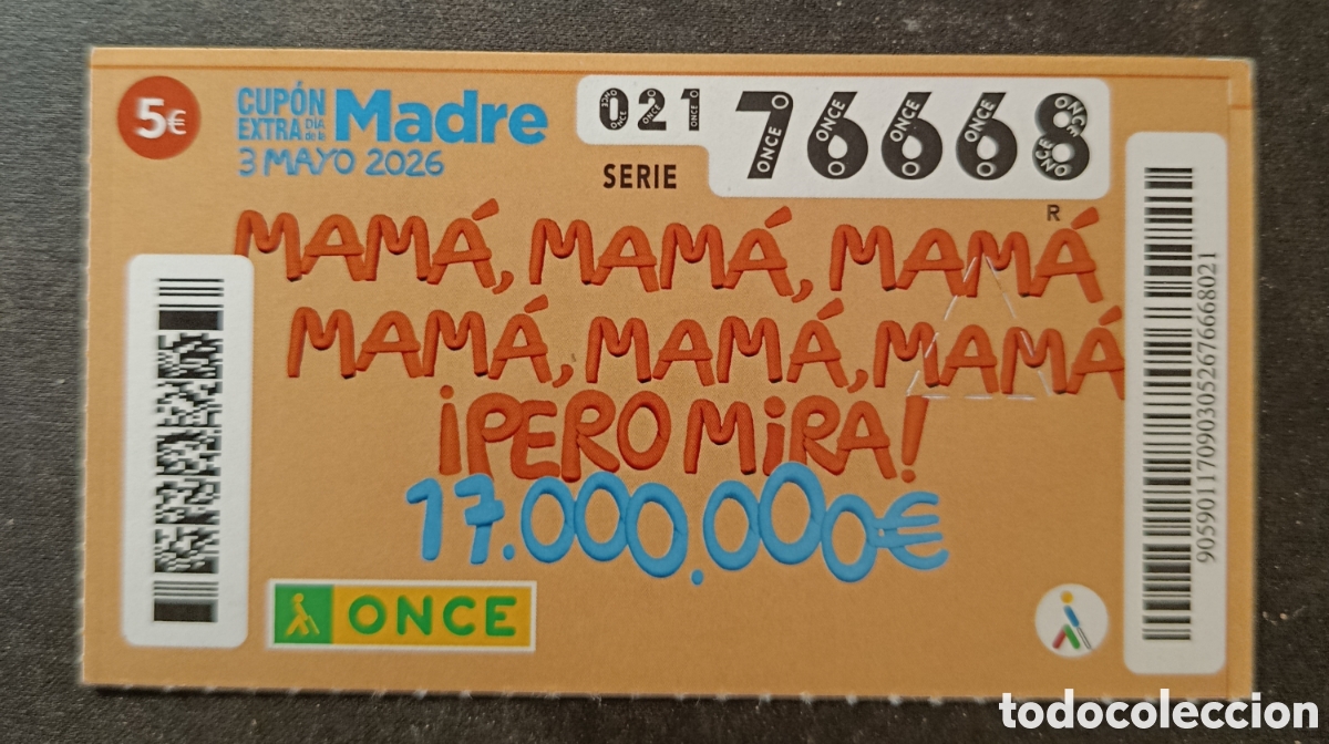 Cupones ONCE: N&deg; 76668 (3/MAYO/2026)-DIA DE LA MADRE